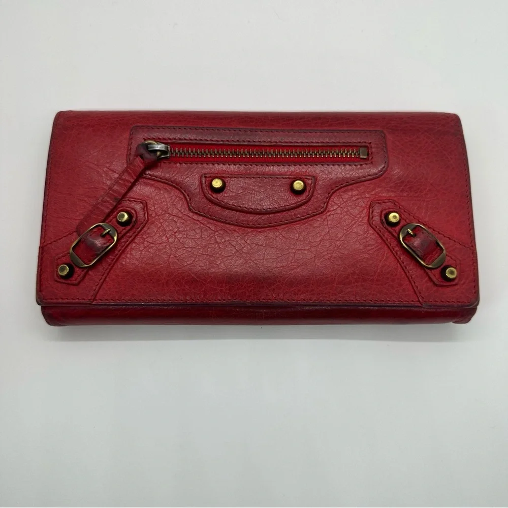 Balenciaga Red Agneau Classic Hardware Money Long Continental Wallet